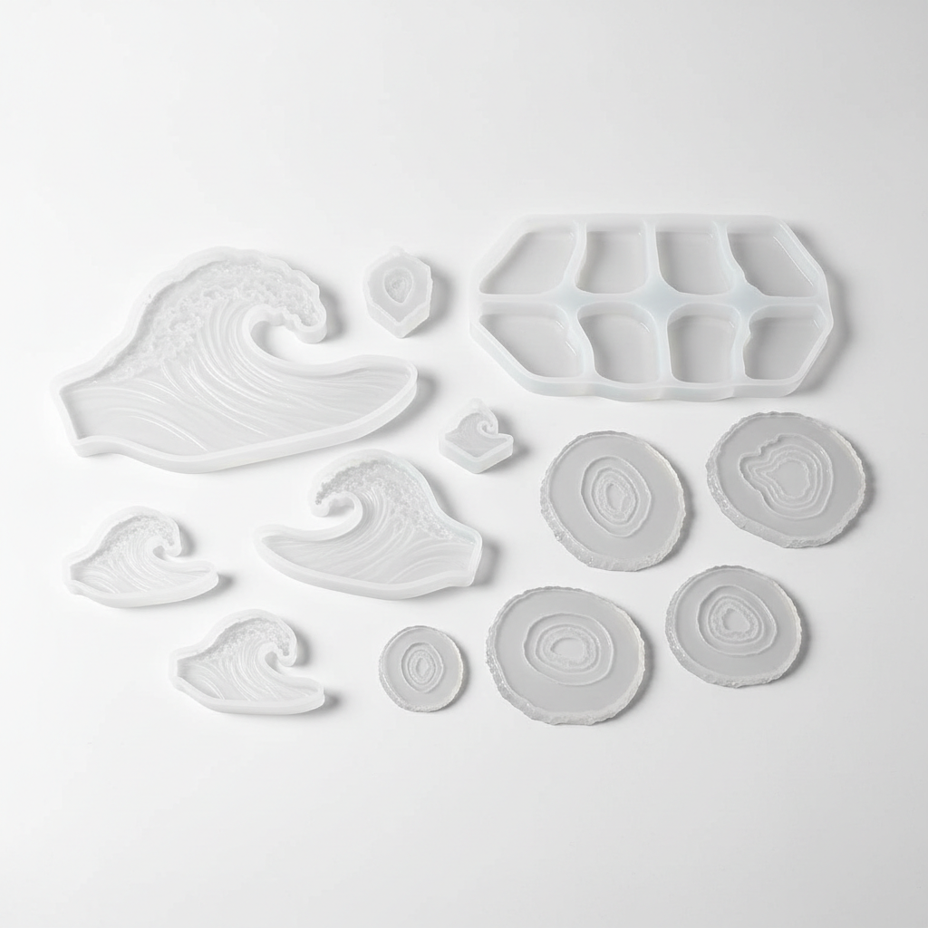 Resin ocean and geode silicone mold set with wave, agate and tray molds