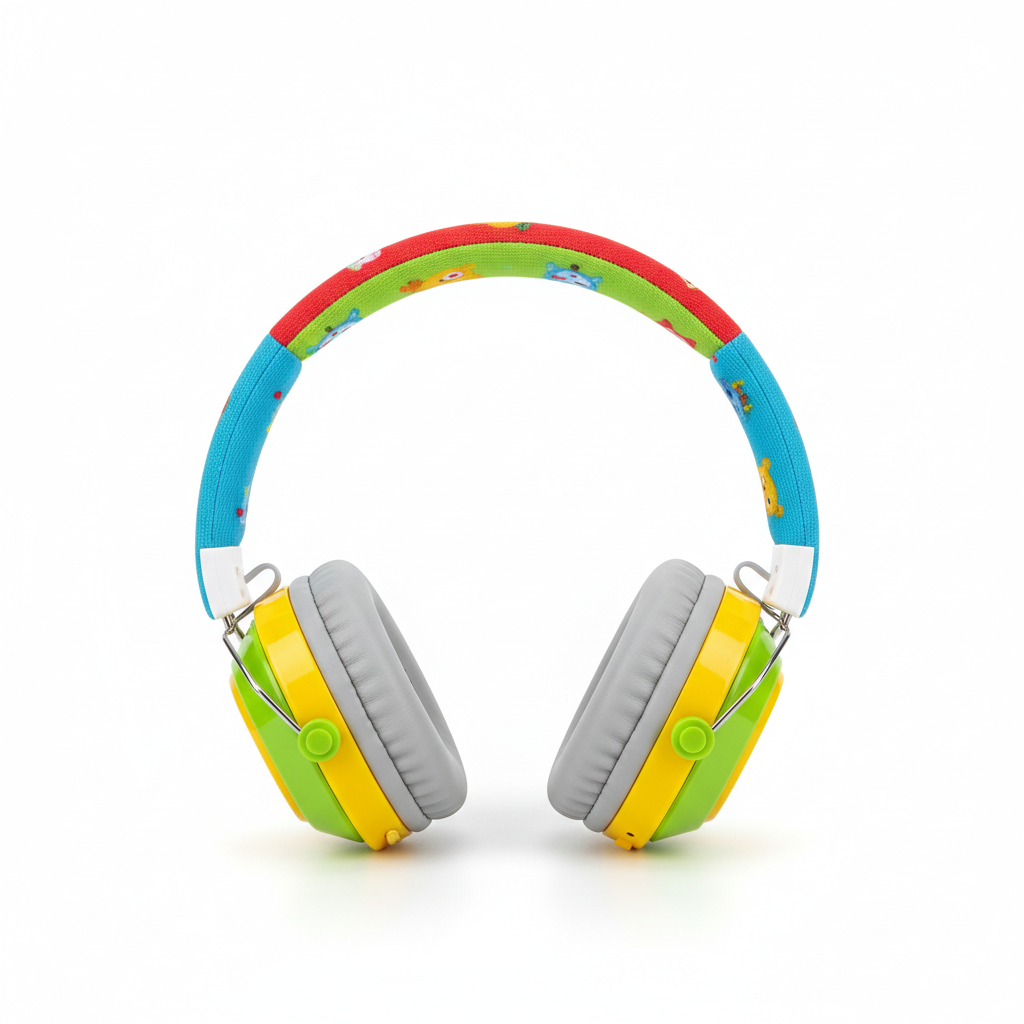 Colorful kids noise-canceling headphones with soft padded ear cups