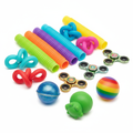 Colorful sensory fidget toy bundle with pop tubes, tangle toys, and stress balls