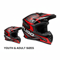 Black and red full-face dirt bike motocross helmet with visor