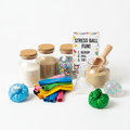 Stress ball making kit with balloons, funnel, and filling materials
