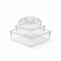 Clear stackable storage bins set in multiple sizes for home and craft room organization