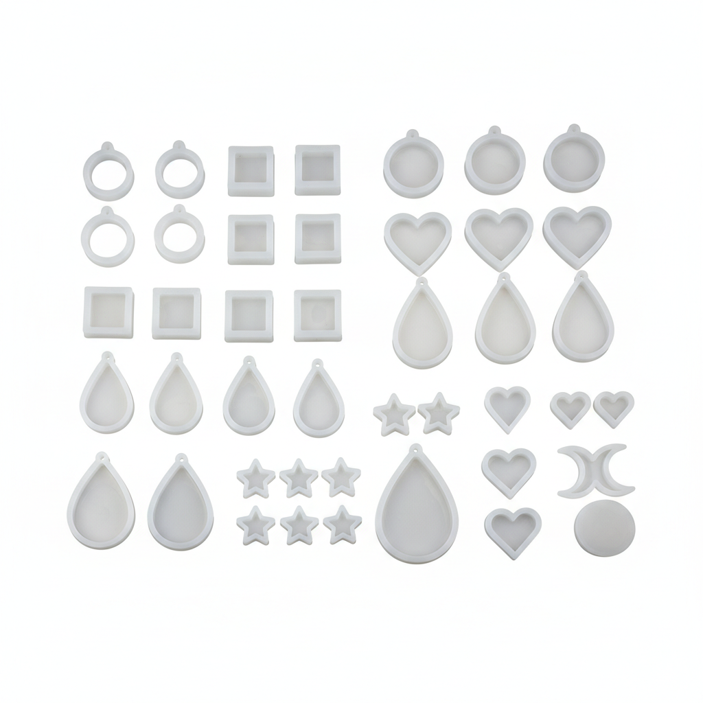 Resin jewelry silicone mold set with ring, earring, pendant and charm molds